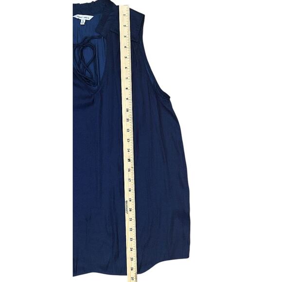 Naked Zebra Sleeveless V-Neck Front Neck Tie Navy Blue Top Small - Picture 2 of 6